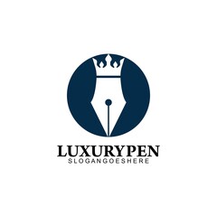 Luxury Pen with Crown Logo Template Design Vector, Emblem, Design Concept, Creative Symbol