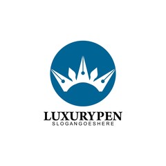 Luxury Pen with Crown Logo Template Design Vector, Emblem, Design Concept, Creative Symbol