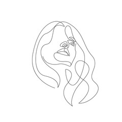 Abstract Woman Face Continuous One Line Drawing. Modern Abstract Portrait. Trendy Minimalist Illustration. Black And White Abstract Poster. Vector EPS 10.