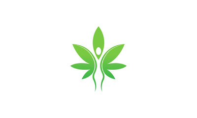 Creative Vector Illustration Logo Design. Yoga Wellness People Leaf Leaves Concept