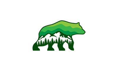 Creative Vector Illustration Logo Design. Combination of Landscape Outdoor in Bear Concept.