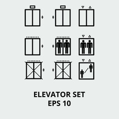 black and white Elevator vector icons set. Hotels and appartments