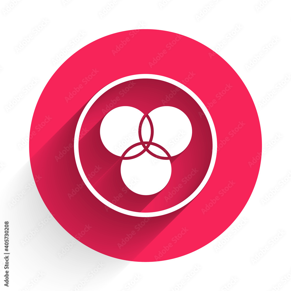 Poster white rgb and cmyk color mixing icon isolated with long shadow. red circle button. vector.