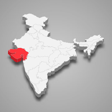 Gujarat state location within India 3d map