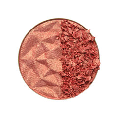 Broken round face powder isolated on white