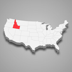 Idaho state location within United States 3d map