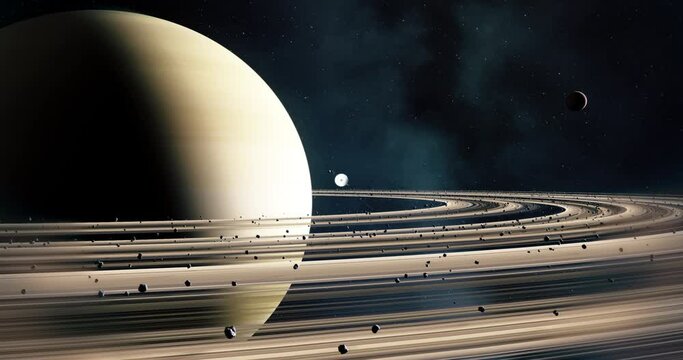 Saturn 3D and its rings, moons of Saturn, Solar System, Solar System Planets, Stars, 3D Rendering, Sky and Space, Planets