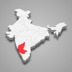 Karnataka state location within India 3d map