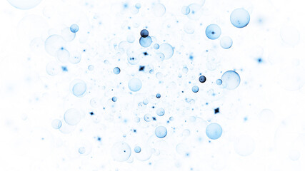 Abstract chaotic blue drops on white background. Digital fractal art. 3d rendering.