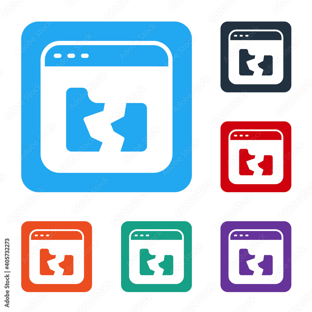 Poster white broken file icon isolated on white background. set icons in color square buttons. vector.