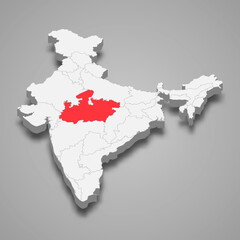 Fototapeta premium Madhya Pradesh state location within India 3d map