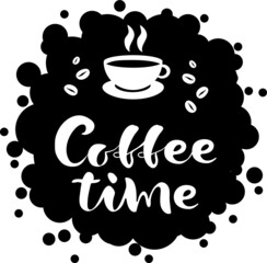 vector logo image for a coffee shop. image of a coffee cup, coffee beans and the inscription