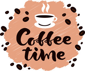 vector logo image for a coffee shop. image of a coffee cup, coffee beans and the inscription
