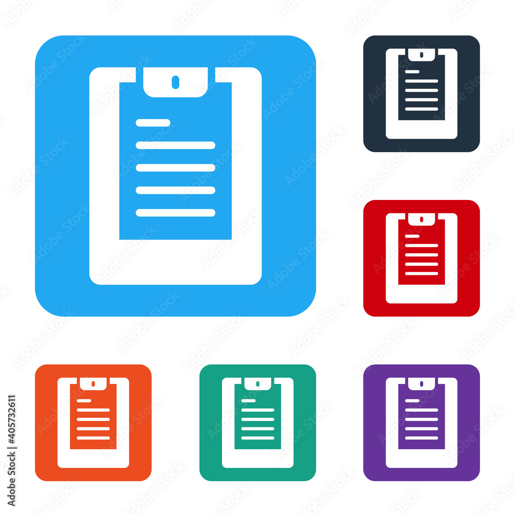 Poster white server, data report icon isolated on white background. set icons in color square buttons. vect