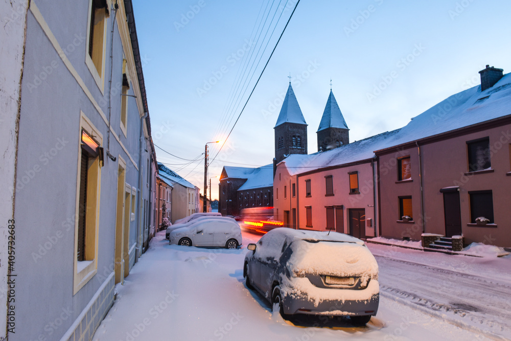 Sticker climat meteo neige Belgique Ardenne Habay village