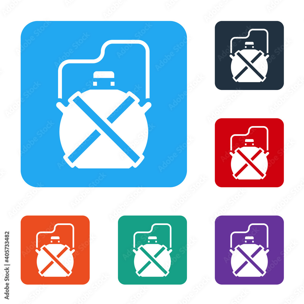 Poster white canteen water bottle icon isolated on white background. tourist flask icon. jar of water use i