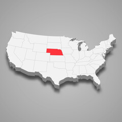 Nebraska state location within United States 3d map