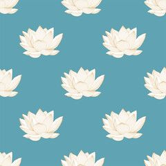 Vector color seamless pattern of lotus flowers. Graphics.