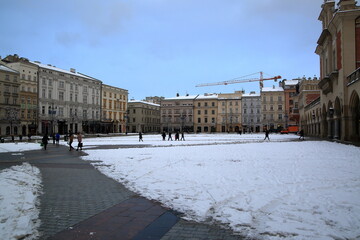 Fototapeta na wymiar old town square in winter, Krakow, Poland