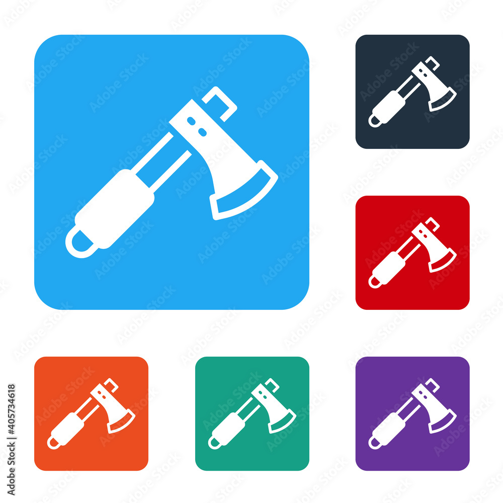 Aufkleber white wooden axe icon isolated on white background. lumberjack axe. set icons in color square button