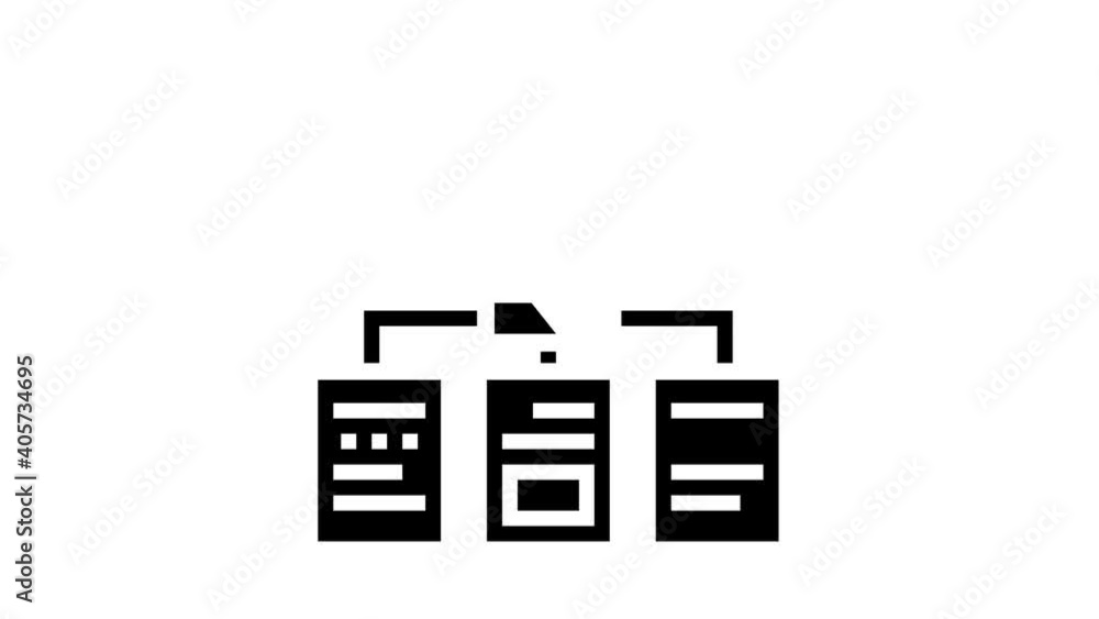 Poster analyzing documents animated glyph icon. analyzing documents sign. isolated on white background