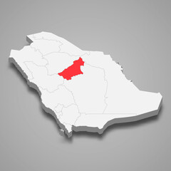Qasim region location within Saudi Arabia 3d map