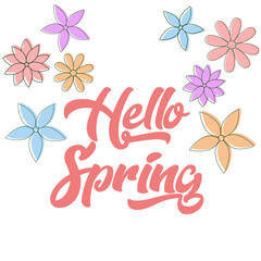 Banner hello spring with flowers. Vector illustration