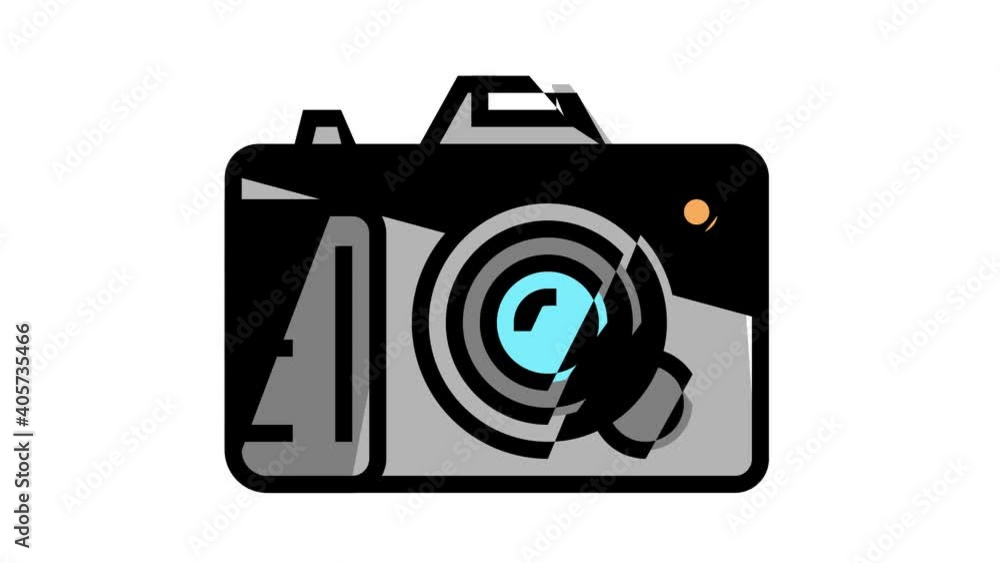Poster photo camera device animated color icon. photo camera device sign. isolated on white background