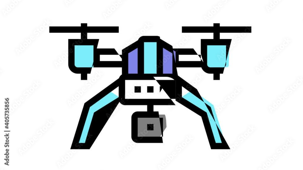 Poster drone with photo camera animated color icon. drone with photo camera sign. isolated on white background