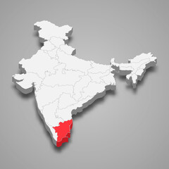 Tamil Nadu state location within India 3d map