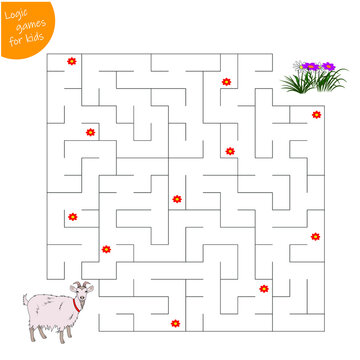 game for kids pass the maze, help the goat to pass the maze. Vector illustration isolated on a white background