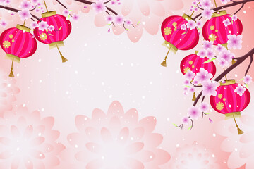 Chinese happy new year lantern and sakura flower 