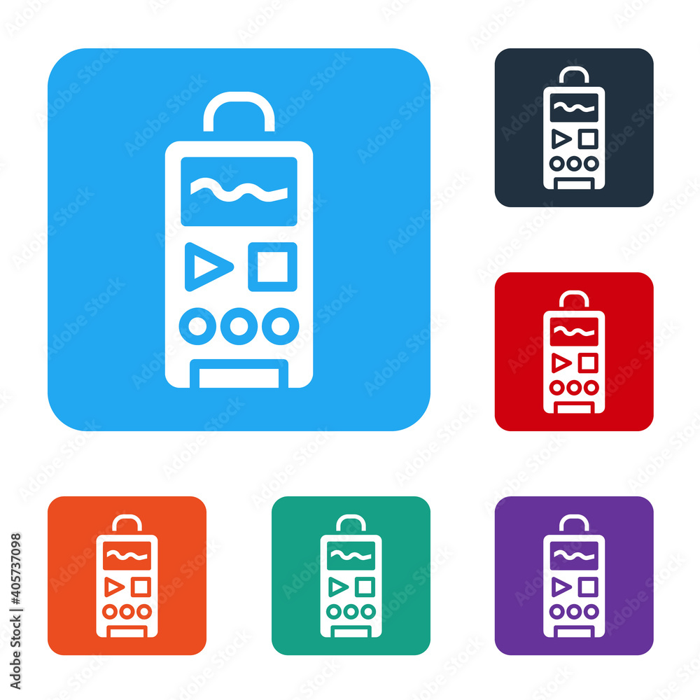 Poster white dictaphone icon isolated on white background. voice recorder. set icons in color square button