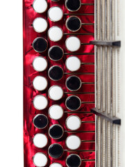 muses instrument button accordion 3 row red on a white background