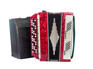 muses instrument button accordion 3 row red on a white background