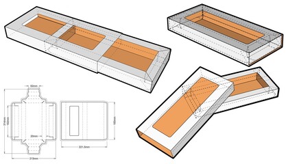 Chocolate Box (Internal measurement 15 x 5 + 2cm) and Die-cut Pattern. The .eps file is full scale and fully functional. Prepared for real cardboard production.