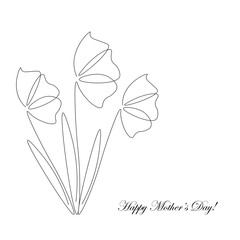 Flower onr line drawing on white background, vector illustration