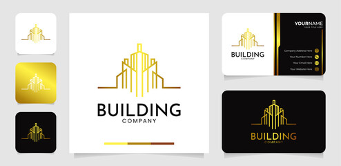 Luxury building line logo and business card design