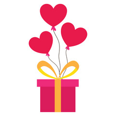 Gift box with heart balloons. Love and valentines day concept vector