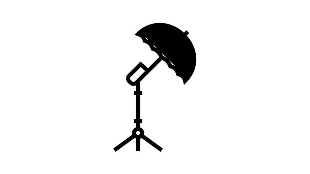 umbrella photo studio device animated black icon. umbrella photo studio device sign. isolated on white background