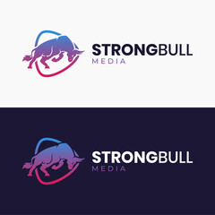 Colorful strong bull media play logo template