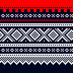 Vector fashion illustration of mari / marius traditional Norwegian sweater seamless pattern in red blue and white