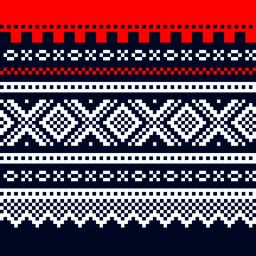 Vector fashion illustration of mari / marius traditional Norwegian sweater seamless pattern in red blue and white