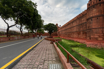 Fototapeta na wymiar View of the famous Red Fort, also known as Lal Quila, in the historic district of Shahjahanabad in old Delhi.