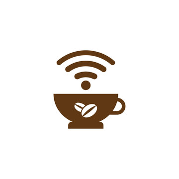 Coffee cup illustration wifi internet symbol design vector