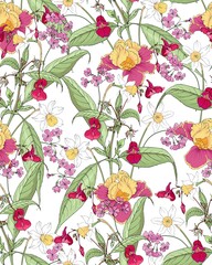 Flower pattern seamless white background