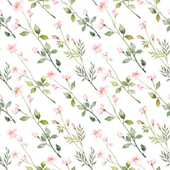 Seamless pattern with hand painted watercolor florals