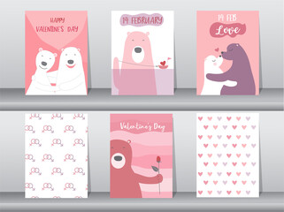 Set of cute animals poster,Design for valentine's day ,template,cards,bear,Vector illustrations 