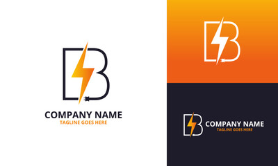 Flash initial letter B Logo Icon Template. Illustration vector graphic. Design concept Electrical Bolt and electric plugs With letter symbol. Perfect for corporate, more technology brand identity
