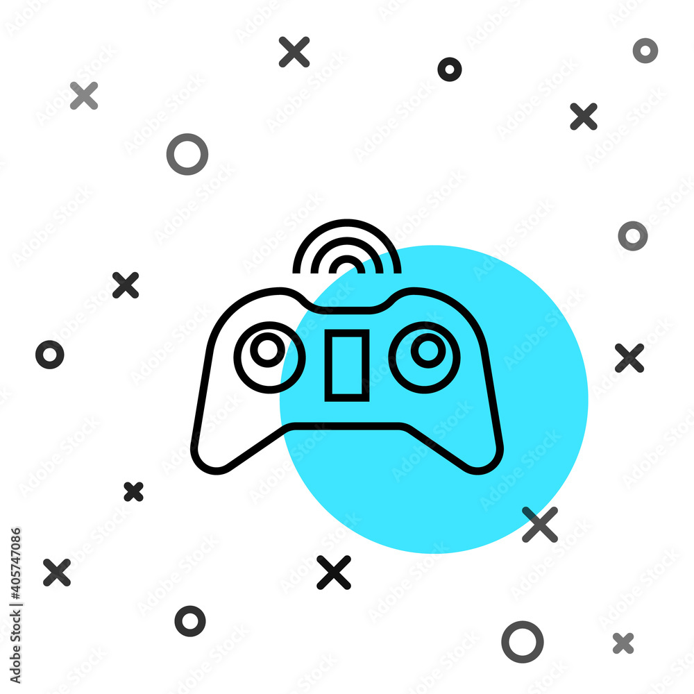 Poster black line wireless gamepad icon isolated on white background. game controller. random dynamic shape